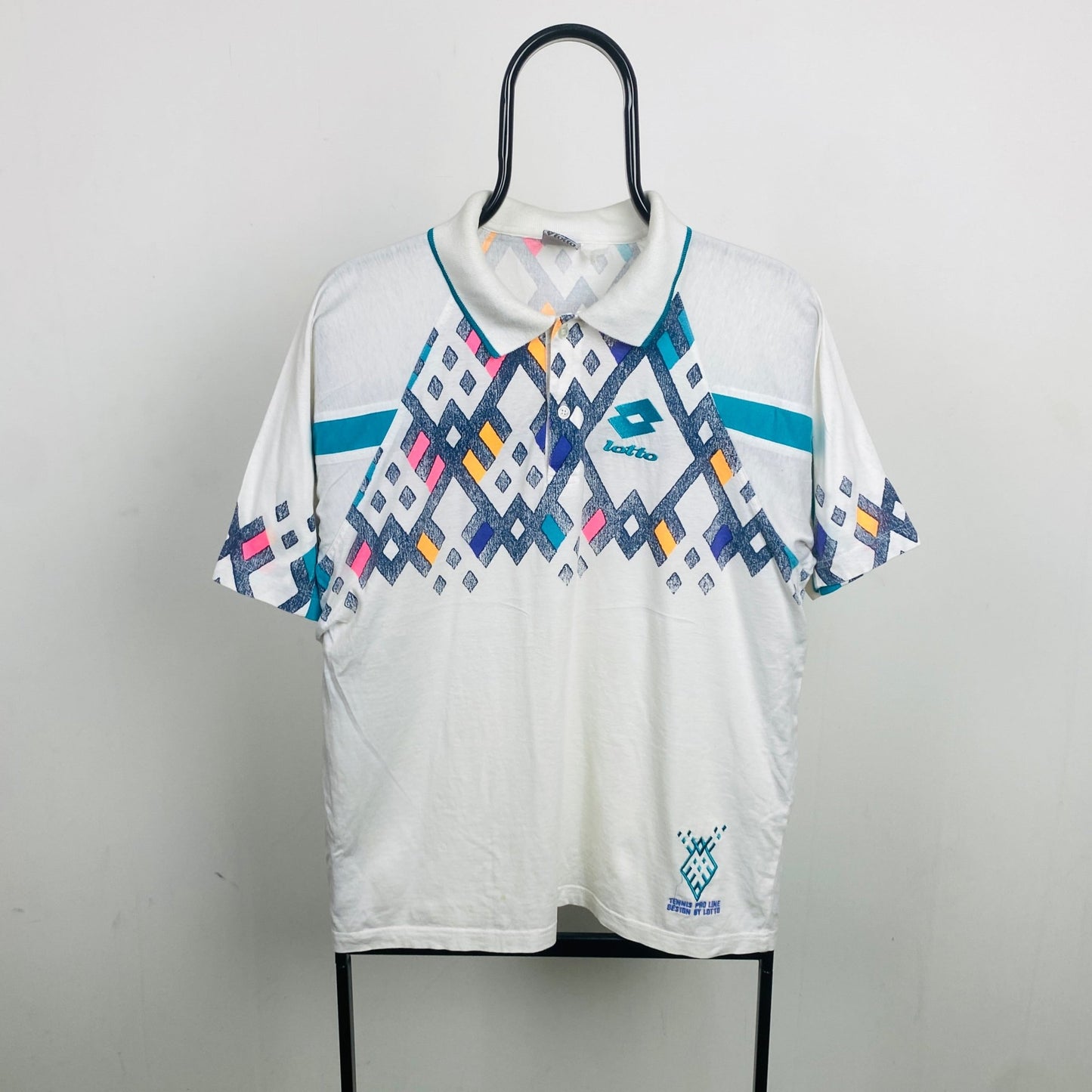 Retro Lotto Tennis Polo Shirt T-Shirt White Medium - Vintage Box