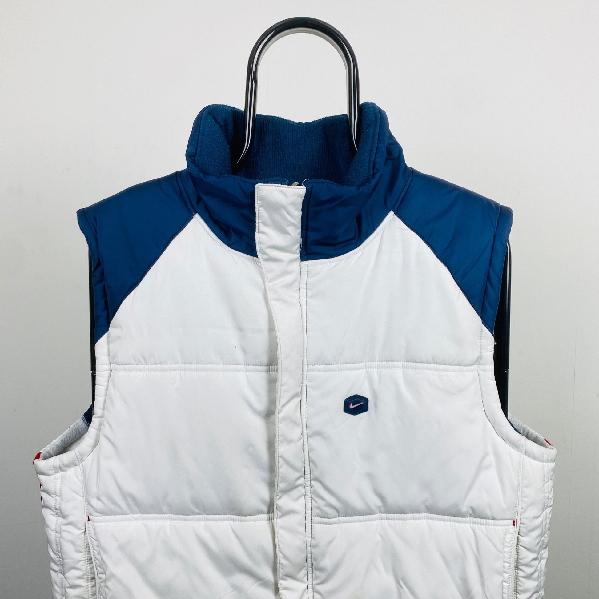 00s Nike Hex Reversible Puffer Gilet Jacket White Blue Medium - Vintage Box