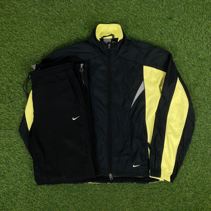 00s Nike Piping Windbreaker Jacket + Joggers Set Black Small