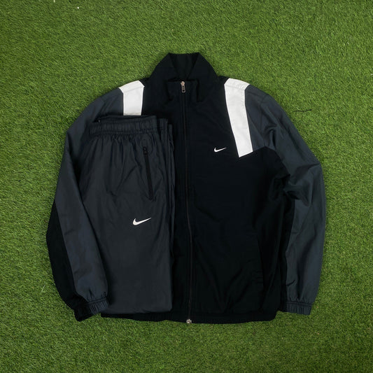 00s Nike Piping Tracksuit Jacket + Joggers Set Black Large