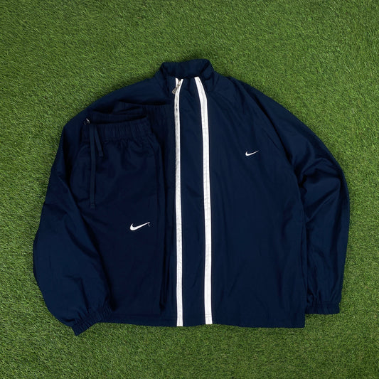 00s Nike Piping Tracksuit Jacket + Joggers Set Blue Large