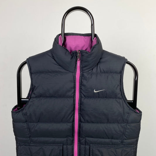 00s Nike Reversible Puffer Gilet Jacket Black Small - Vintage Box