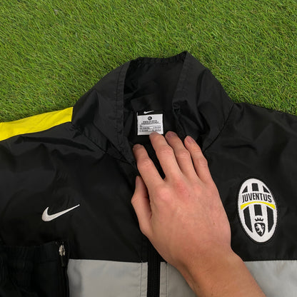 00s Nike Juventus Piping Windbreaker Tracksuit Set Jacket + Joggers Black XL