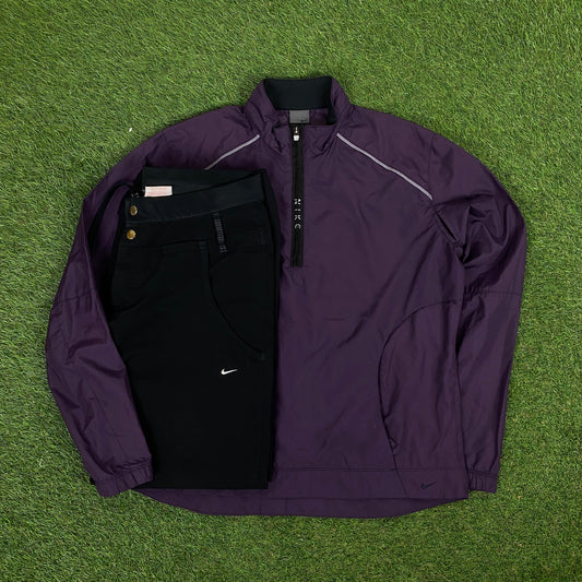 00s Nike Piping Windbreaker Jacket + Joggers Set Purple Medium