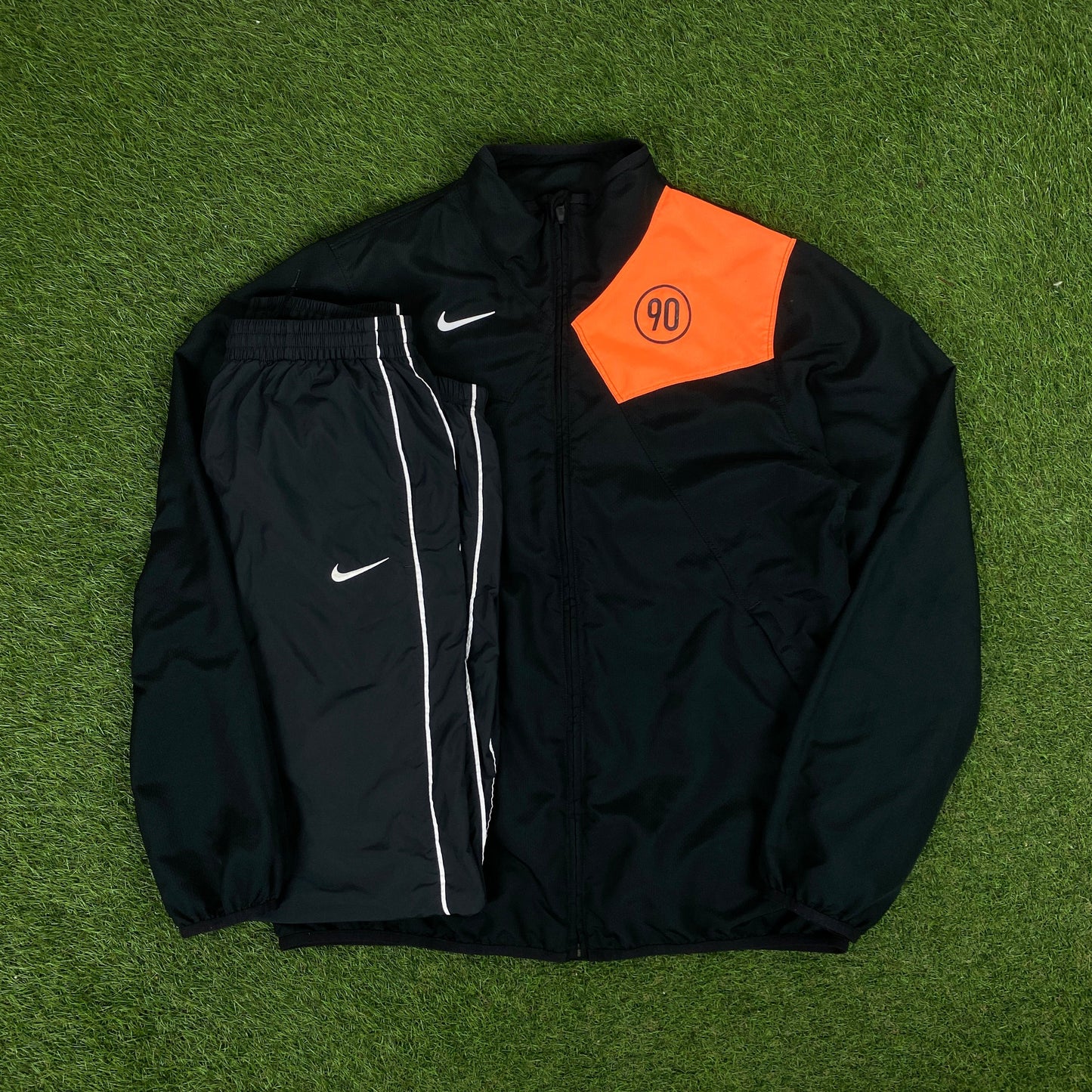 00s Nike T90 Piping Windbreaker Jacket + Joggers Set Black Small