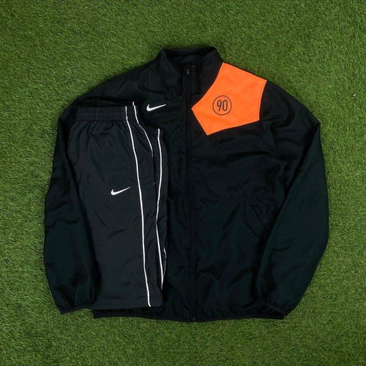 00s Nike T90 Piping Windbreaker Jacket + Joggers Set Black Small