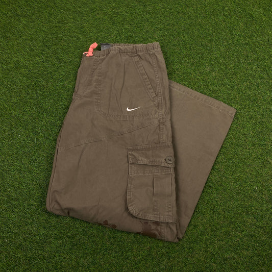 00s Nike Wide Leg Cargo Trousers Joggers Brown XS