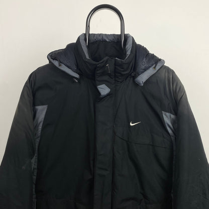 00s Nike Puffer Coat Jacket Black Medium - Vintage Box