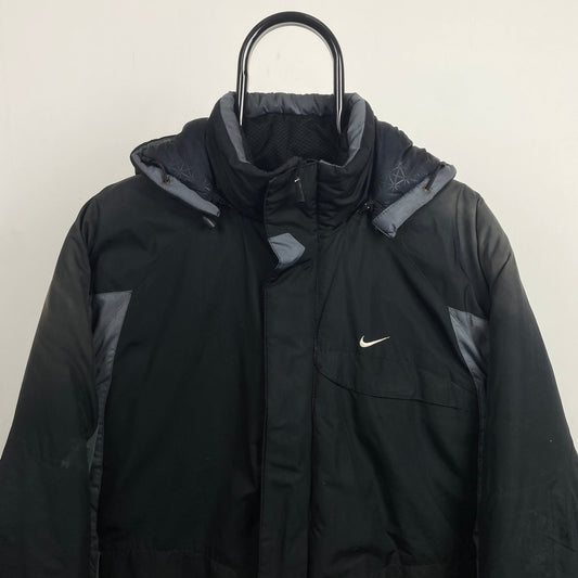 00s Nike Puffer Coat Jacket Black Medium - Vintage Box