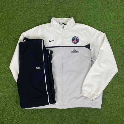 00s Nike PSG Windbreaker Tracksuit Set Jacket + Joggers Grey XL - Vintage Box