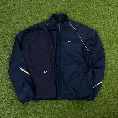 00s Nike Clima-Fit Piping Windbreaker Jacket + Joggers Set Blue Medium