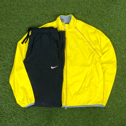 00s Nike Piping Windbreaker Jacket + Joggers Set Yellow Small