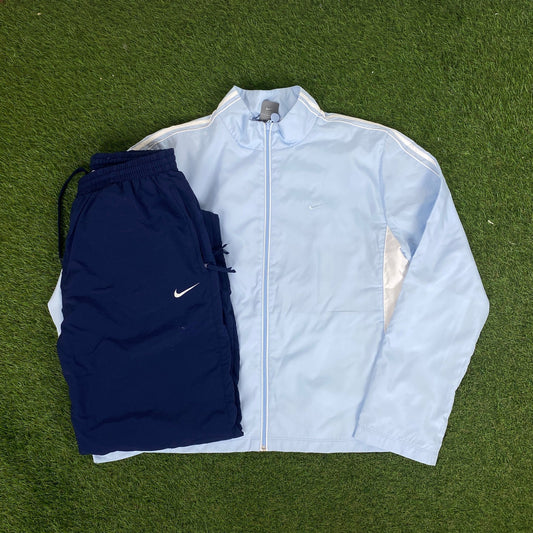 00s Nike Piping Windbreaker Tracksuit Set Jacket + Joggers Blue XL - Vintage Box