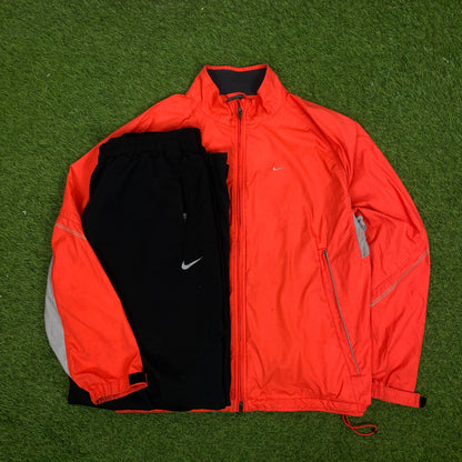 00s Nike Clima-Fit Piping Windbreaker Tracksuit Set Jacket + Joggers Orange XL