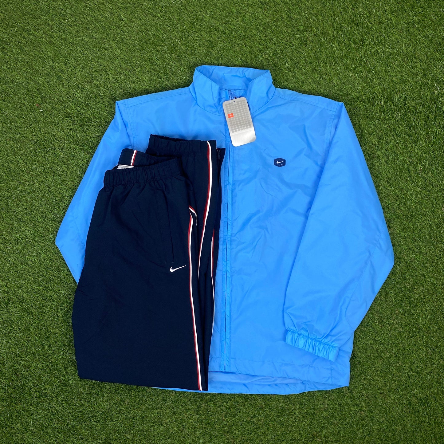 00s Nike Hex Tracksuit Jacket + Joggers Set Baby Blue Small