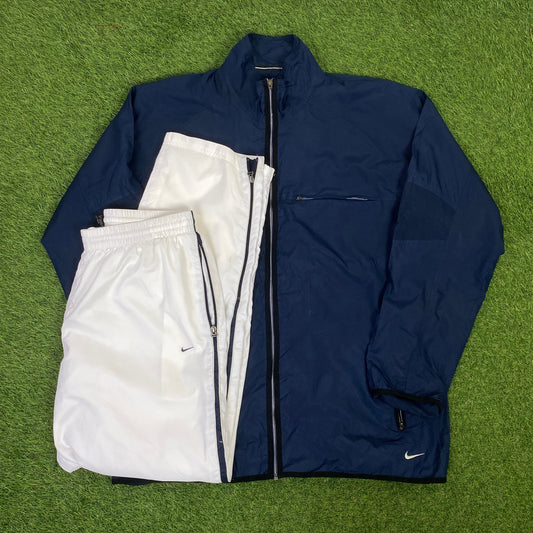 90s Nike Piping Tracksuit Set Jacket + Joggers Blue XL