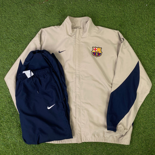 00s Nike Barcelona Piping Tracksuit Set Windbreaker + Joggers Brown XXL