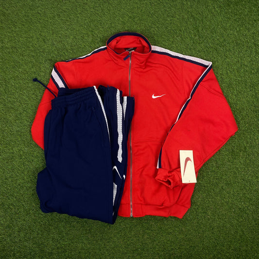 90s Nike Tracksuit Jacket + Joggers Set Red Large