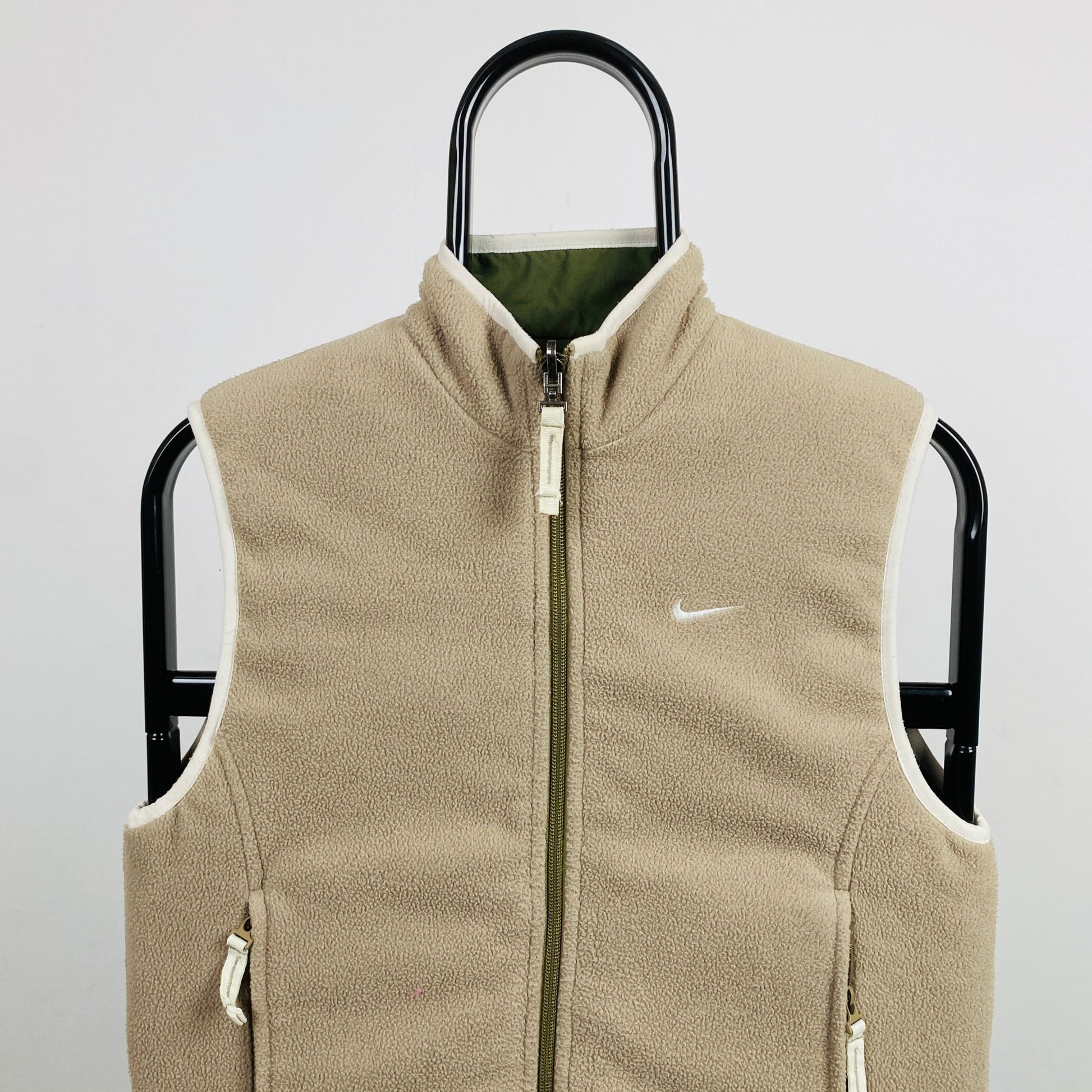 00s Nike Reversible Fleece Gilet Jacket Brown Green XS - Vintage Box