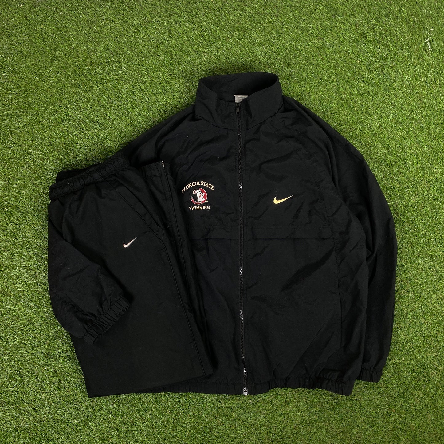 00s Nike Florida State Windbreaker Jacket + Joggers Tracksuit Set Black Medium