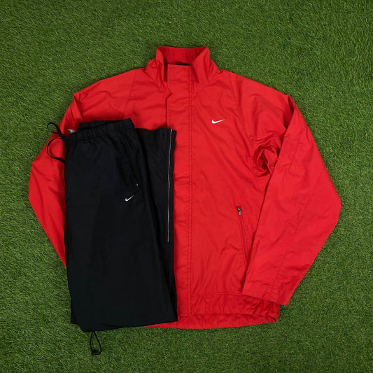 00s Nike Clima-Fit Windbreaker Jacket + Joggers Set Red Small