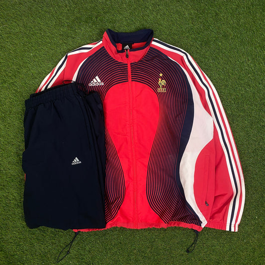 2001/02 Adidas France Football Tracksuit Jacket + Joggers Set Red Large