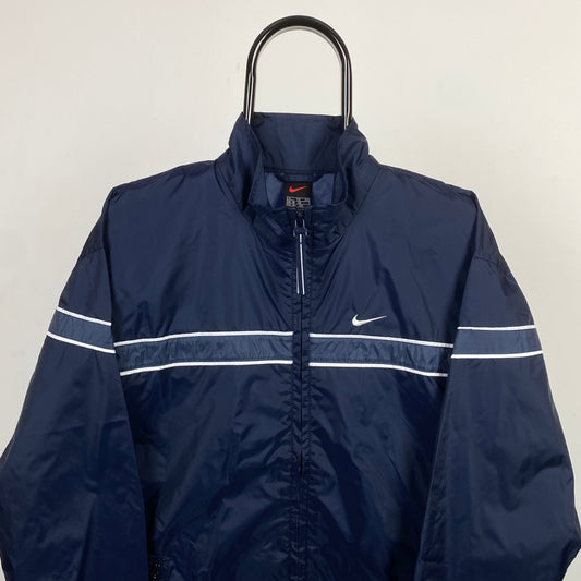 00s Nike Piping Windbreaker Jacket Blue Small - Vintage Box