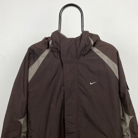 90s Nike Reversible Fleece Coat Jacket Brown XL - Vintage Box