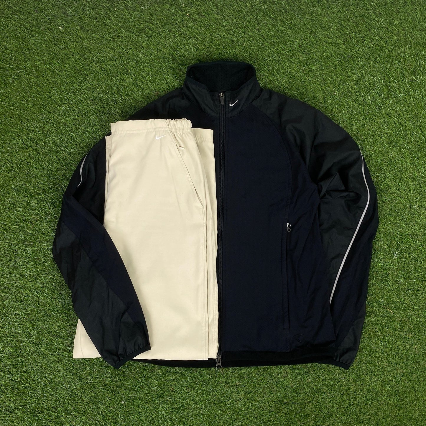 00s Nike Sphere Piping Windbreaker Jacket + Joggers Set Black Medium - Vintage Box