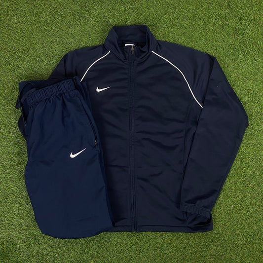 00s Nike Piping Windbreaker Jacket + Joggers Set Blue Small - Vintage Box