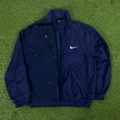 90s Nike Tracksuit Jacket + Joggers Set Blue Large