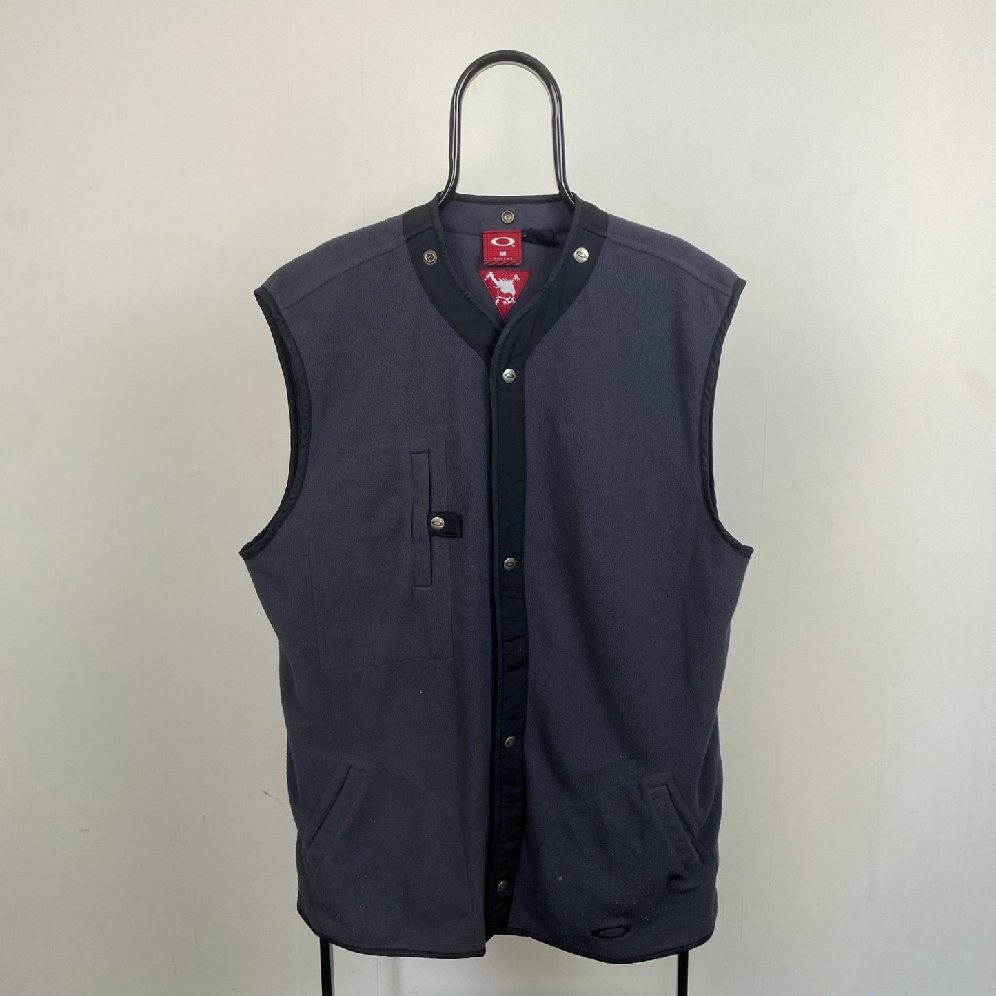 Retro Oakley Fleece Gilet Sweatshirt Grey Medium - Vintage Box