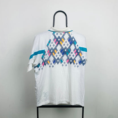 Retro Lotto Tennis Polo Shirt T-Shirt White Medium - Vintage Box