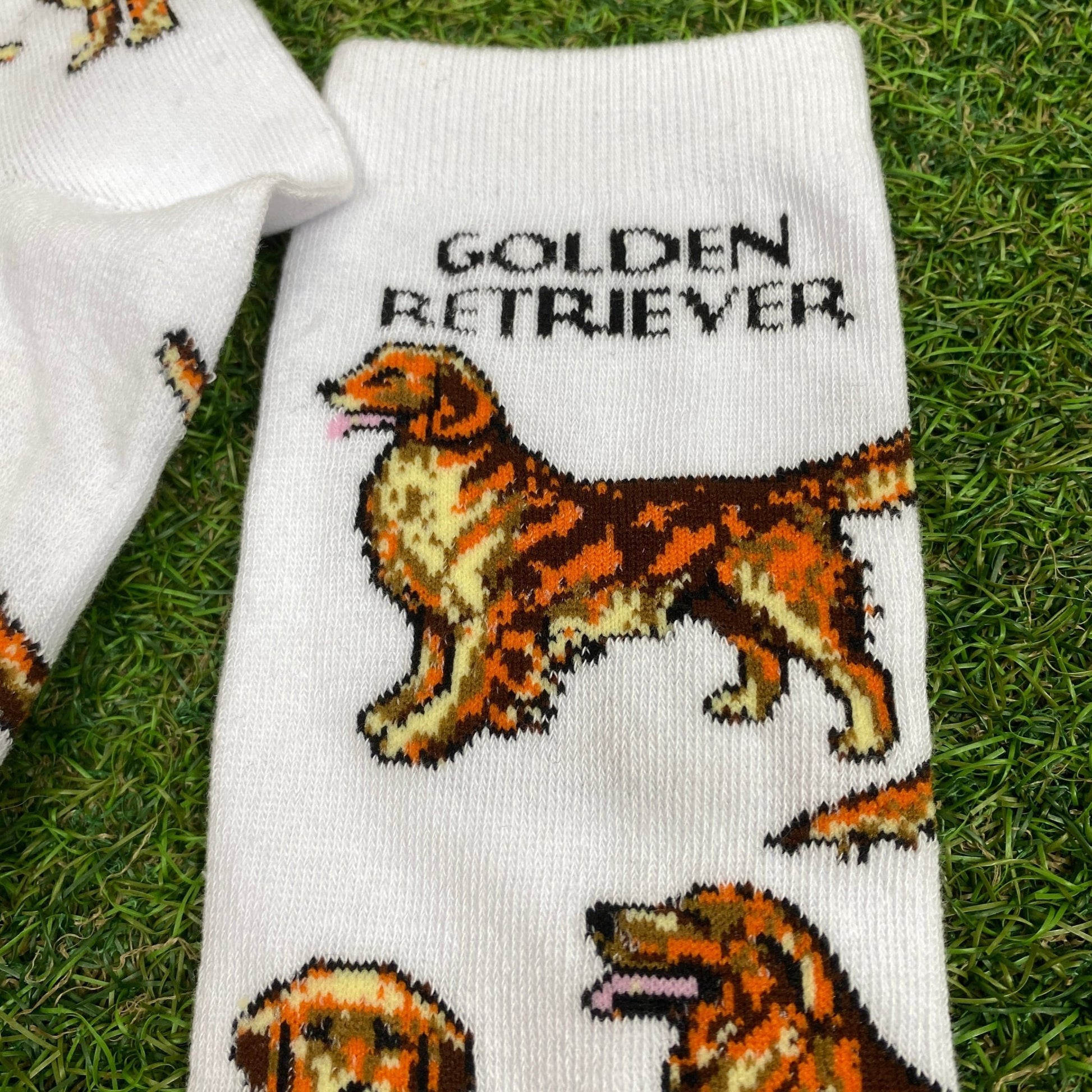 Retro Golden Retriever Dog Socks White UK12 - 8 - Vintage Box