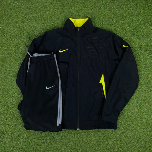 00s Nike Dri-Fit Tracksuit Jacket + Joggers Set Black Small