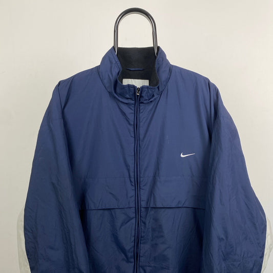 00s Nike Fleece Lined Puffer Coat Jacket Blue XXL - Vintage Box