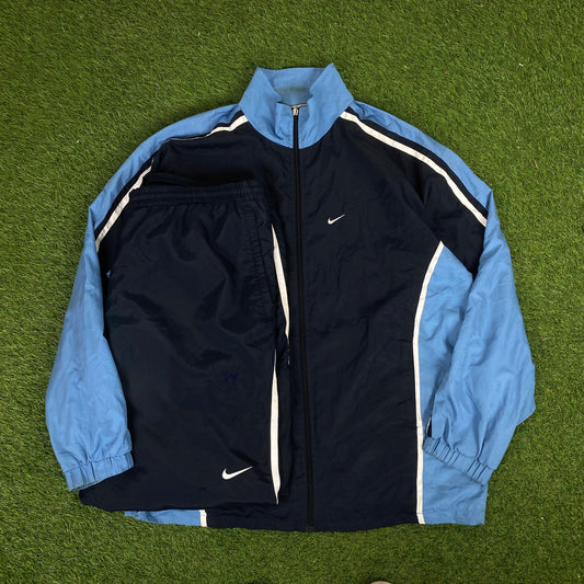 00s Nike Piping Tracksuit Set Windbreaker + Joggers Blue XXL