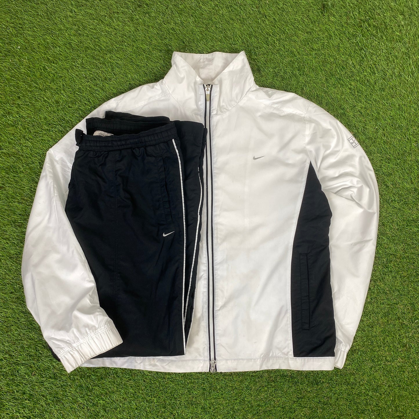 00s Nike Court Piping Tracksuit Jacket + Joggers Set White Large