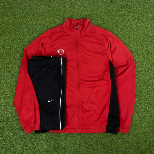 00s Nike Piping Tracksuit Jacket + Joggers Set Red Large