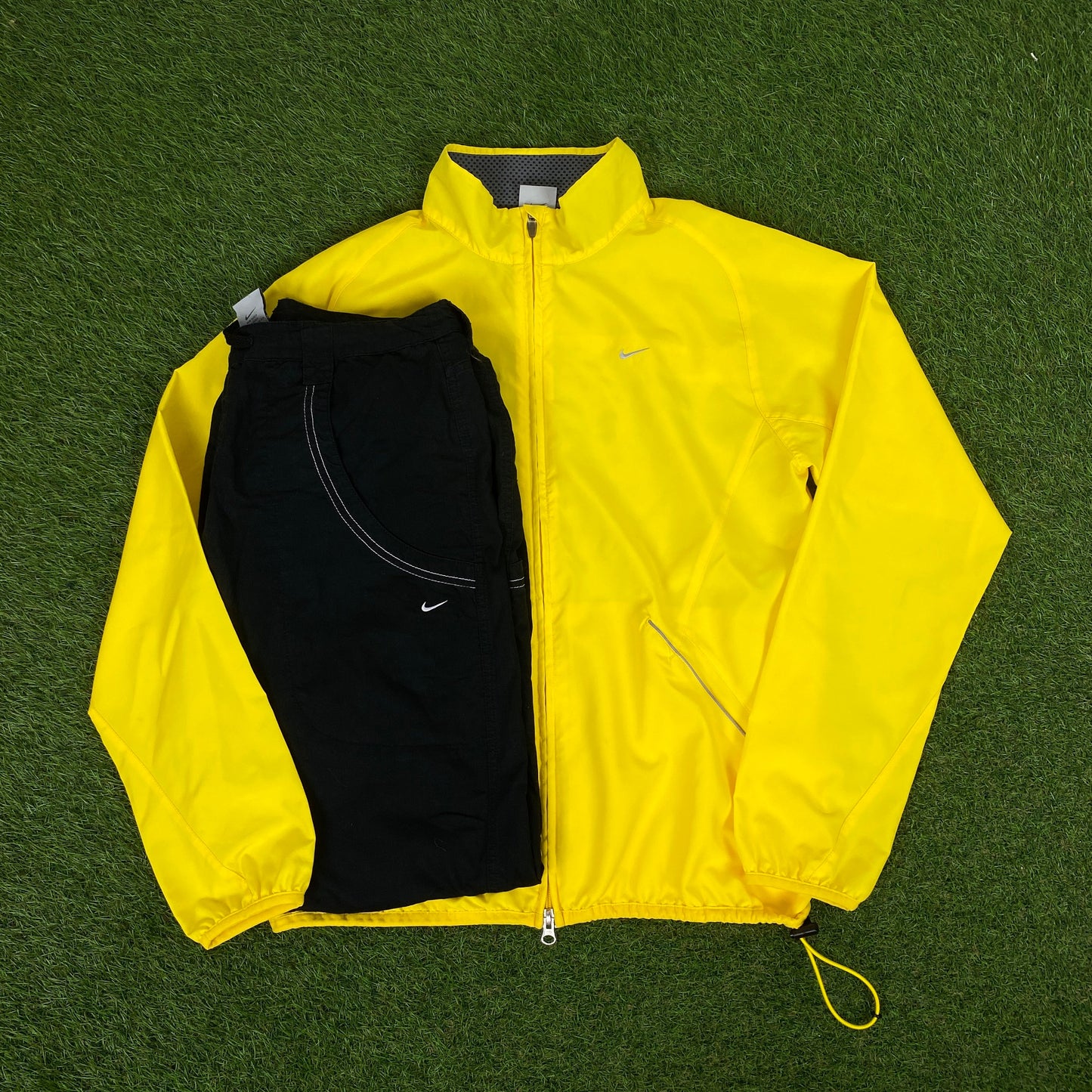 00s Nike Piping Windbreaker Jacket + Joggers Set Yellow Medium