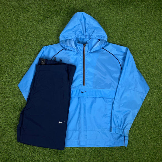 90s Nike Piping Tracksuit Jacket + Joggers Set Blue Small