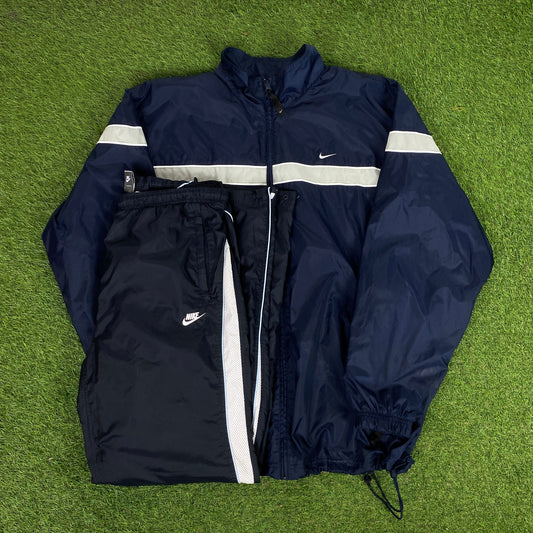 00s Nike Piping Tracksuit Set Jacket + Joggers Blue XL