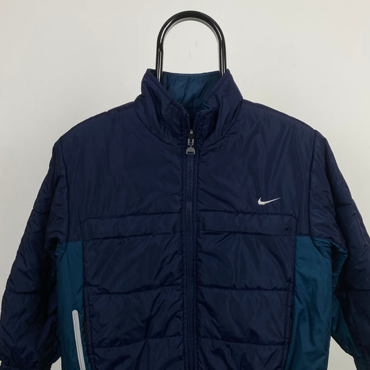 00s Nike Reversible Puffer Jacket Blue XS/XXS - Vintage Box