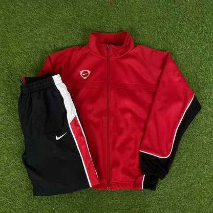 00s Nike Piping Tracksuit Jacket + Joggers Set Red XS