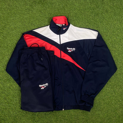 Retro Reebok Windbreaker Jacket + Joggers Set Blue Small