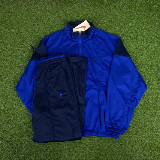 90s Nike Nylon Tracksuit Set Jacket + Joggers Blue XL