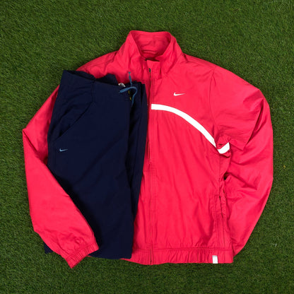 00s Nike Piping Windbreaker Jacket + Joggers Set Pink Medium