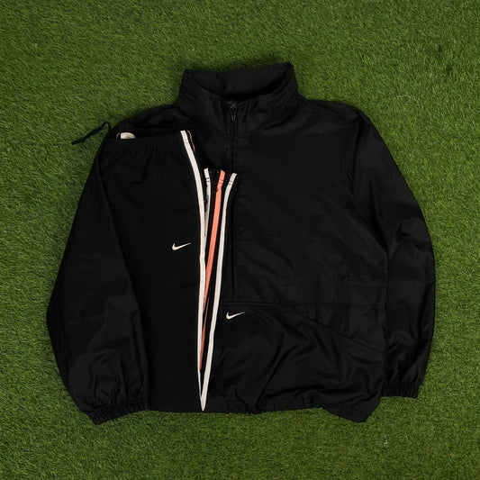 90s Nike Piping Tracksuit Jacket + Joggers Set Black Large