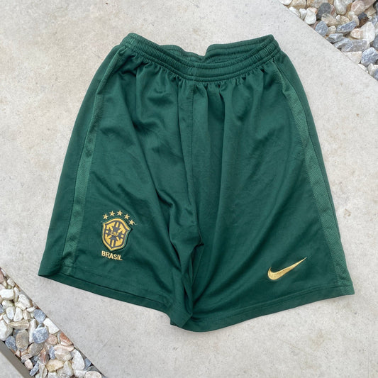 00s Nike Brazil Football Shorts Green Small - Vintage Box