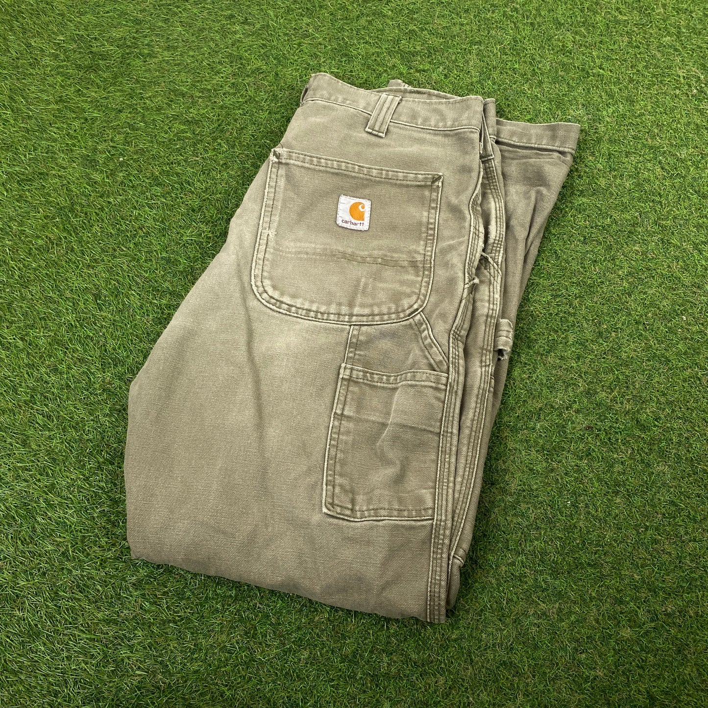 Retro Carhartt Denim Workwear Cargo Trousers Joggers Green Medium